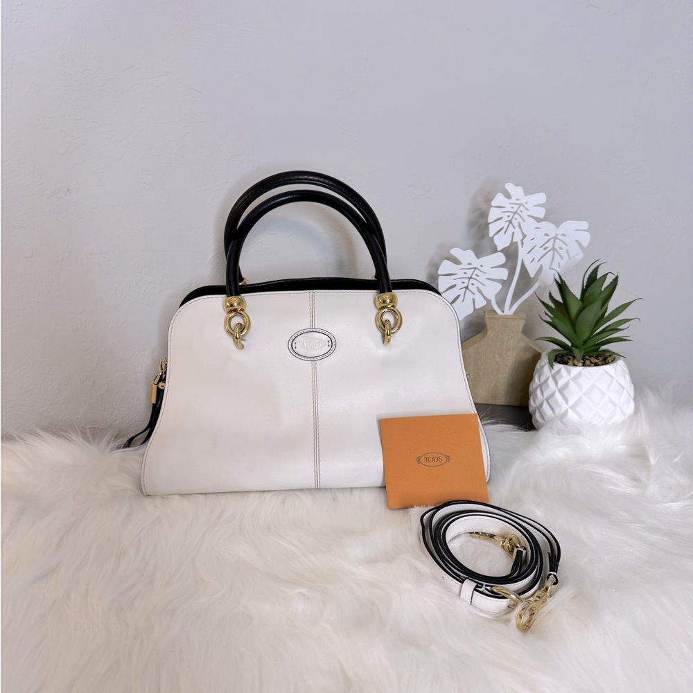 TODS Sella Bowler White and Black 2way Bag